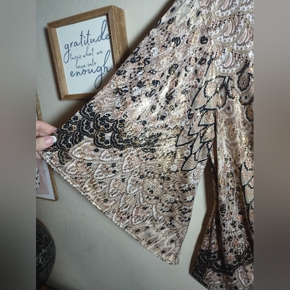 Vintage Y2K JBS Top Gold Pattern Glitter Cold Shoulder - Picture 6 of 16